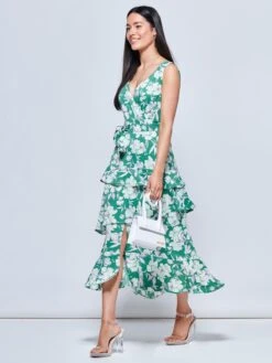 Della Crepe Frill Hem Maxi Dress, Green Floral -DORIA Clothing Shop B1519 93 Greenfloral 4