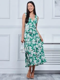 Della Crepe Frill Hem Maxi Dress, Green Floral -DORIA Clothing Shop B1519 93 Greenfloral 7
