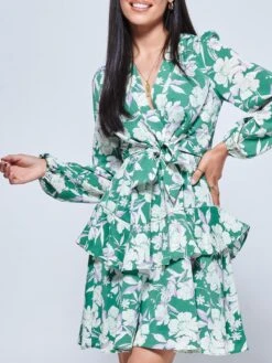 Casey Long Sleeve Tie Front Dress, Green Floral 8 Casey Long Sleeve Tie Front Dress, Green Floral -DORIA Clothing Shop B930 236 Greenfloral 2