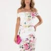 Floral Bardot Neckline Dress, White Floral
