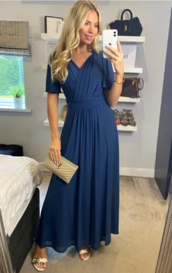 Flute Sleeve Mesh Maxi Dress, Stormy Blue