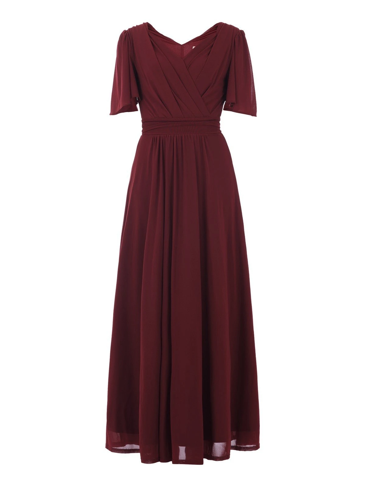 Flute Sleeve Mesh Maxi Dress, Burgundy 6 Flute Sleeve Mesh Maxi Dress, Burgundy - Image 6