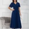 Flute Sleeve Mesh Maxi Dress, Navy