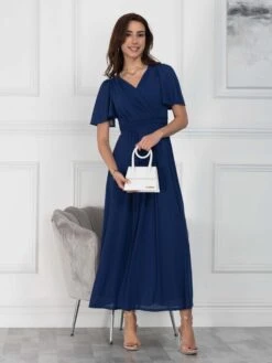 Flute Sleeve Mesh Maxi Dress, Navy 8 Flute Sleeve Mesh Maxi Dress, Navy -DORIA Clothing Shop BR 1017 Navy 3