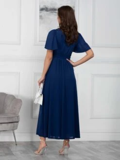 Flute Sleeve Mesh Maxi Dress, Navy 9 Flute Sleeve Mesh Maxi Dress, Navy -DORIA Clothing Shop BR 1017 Navy 4