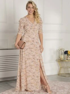 Puffy Sleeved Maxi Dress, Pink Floral