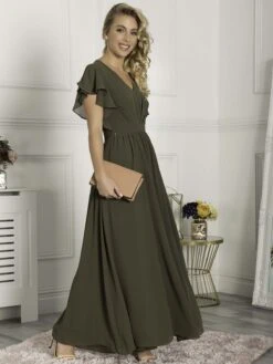 Ruffle Sleeved Chiffon Maxi Dress, Soldier Green -DORIA Clothing Shop BR 9036 SoldierGreen 3