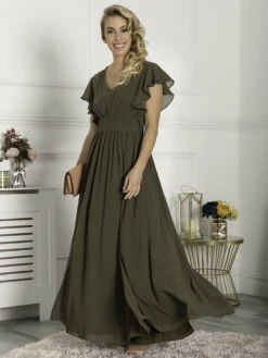 Ruffle Sleeved Chiffon Maxi Dress, Soldier Green -DORIA Clothing Shop BR 9036 SoldierGreen 4