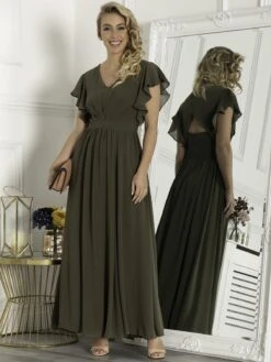 Ruffle Sleeved Chiffon Maxi Dress, Soldier Green -DORIA Clothing Shop BR 9036 SoldierGreen 5