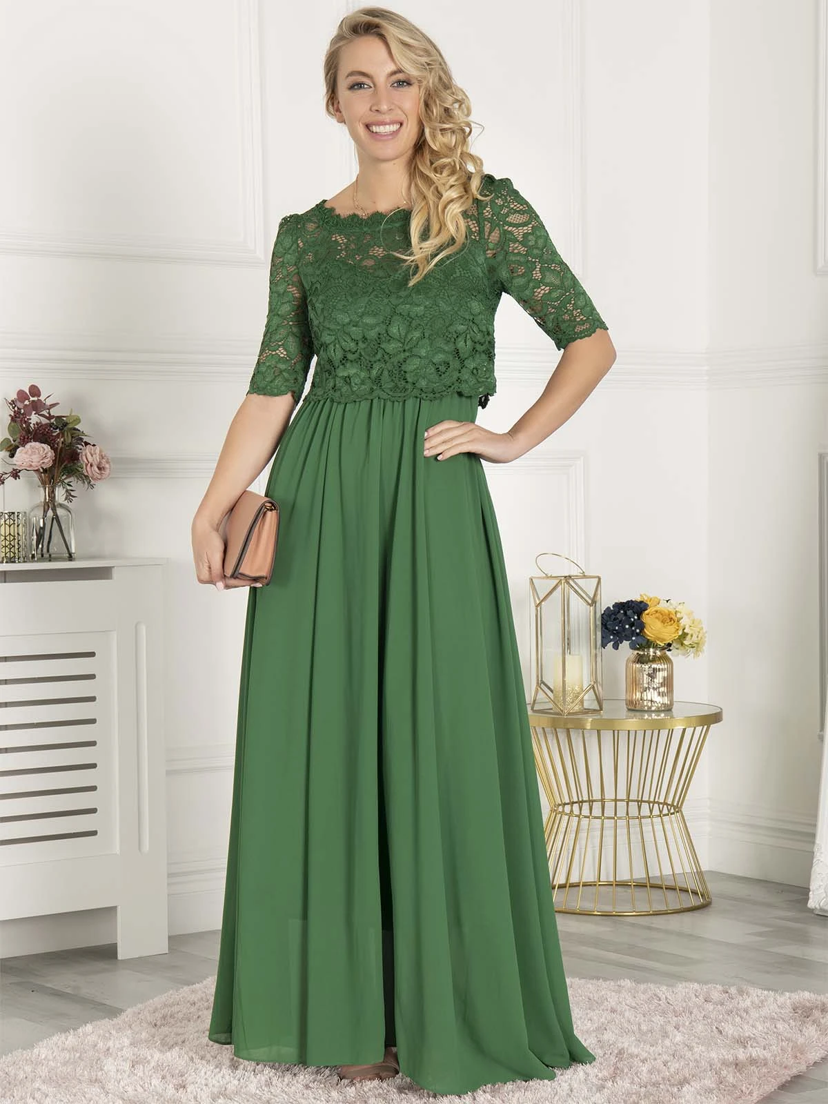 Wendy Lace Overlay Maxi Dress, Green 1 Wendy Lace Overlay Maxi Dress, Green
