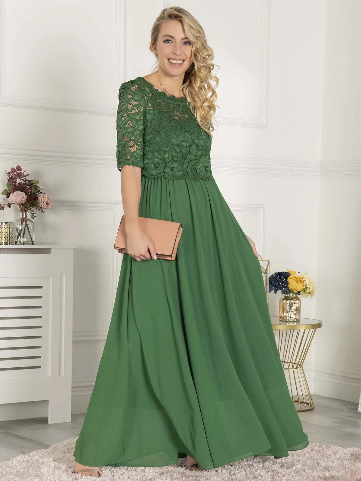 Wendy Lace Overlay Maxi Dress, Green 4 Wendy Lace Overlay Maxi Dress, Green - Image 4