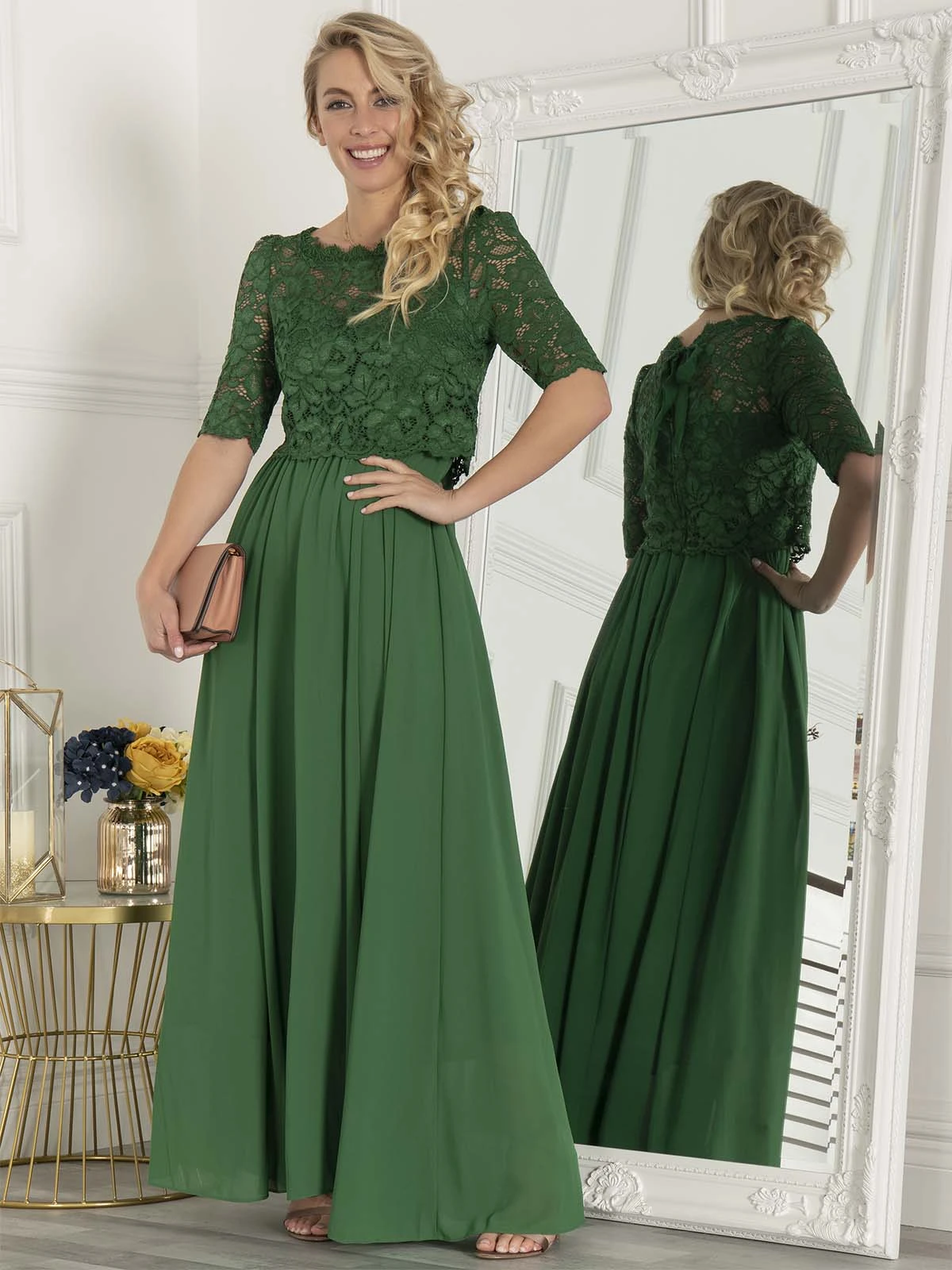 Wendy Lace Overlay Maxi Dress, Green 2 Wendy Lace Overlay Maxi Dress, Green - Image 2
