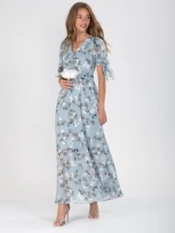 Puff Sleeve Chiffon Maxi Dress, Blue Floral 10 Puff Sleeve Chiffon Maxi Dress, Blue Floral -DORIA Clothing Shop BR 9126FLORAL