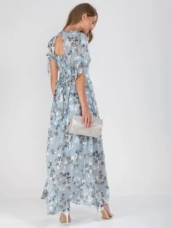Puff Sleeve Chiffon Maxi Dress, Blue Floral 9 Puff Sleeve Chiffon Maxi Dress, Blue Floral -DORIA Clothing Shop BR 9126FLORALBLACK
