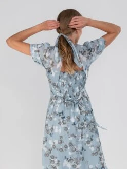 Puff Sleeve Chiffon Maxi Dress, Blue Floral 12 Puff Sleeve Chiffon Maxi Dress, Blue Floral -DORIA Clothing Shop BR 9126FLORALDETAIL jl