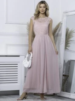 Basia Bridesmaid Lace Bodice Maxi Dress, Light Pink -DORIA Clothing Shop BR809 3A LightPink 1