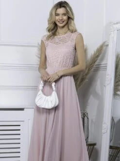 Basia Bridesmaid Lace Bodice Maxi Dress, Light Pink -DORIA Clothing Shop BR809 3A LightPink 3