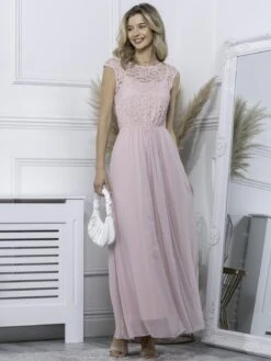 Basia Bridesmaid Lace Bodice Maxi Dress, Light Pink -DORIA Clothing Shop BR809 3A LightPink 5
