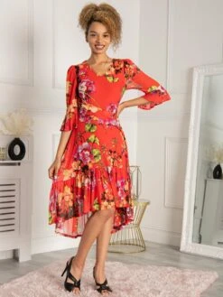 Jolie Moi Dipped Hem Mesh Midi Dress, Red Floral 10 Jolie Moi Dipped Hem Mesh Midi Dress, Red Floral -DORIA Clothing Shop BW 1231 RedFloral 3 0e6444b8 3753 49f6 8aa7 94131c52b44b