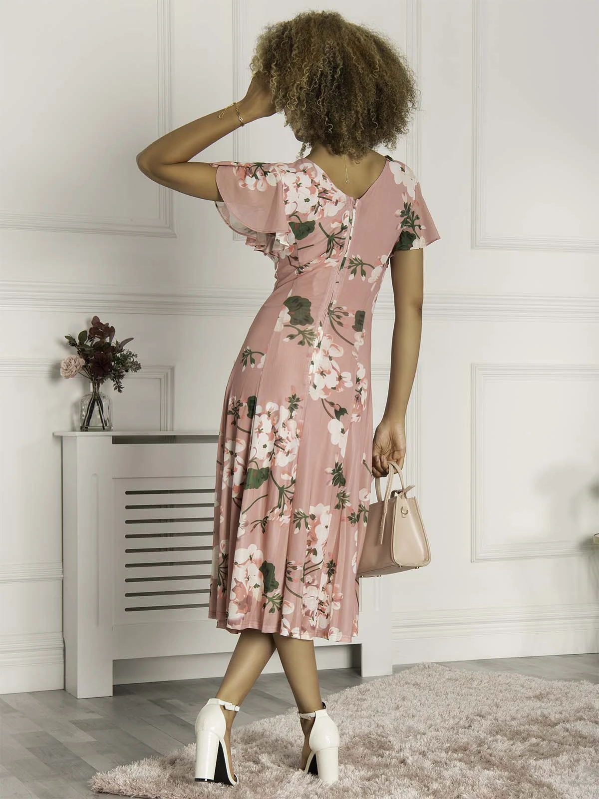 Jolie Moi Bellona Fit & Flare Mesh Dress, Coral Pink 2 Jolie Moi Bellona Fit & Flare Mesh Dress, Coral Pink - Image 2