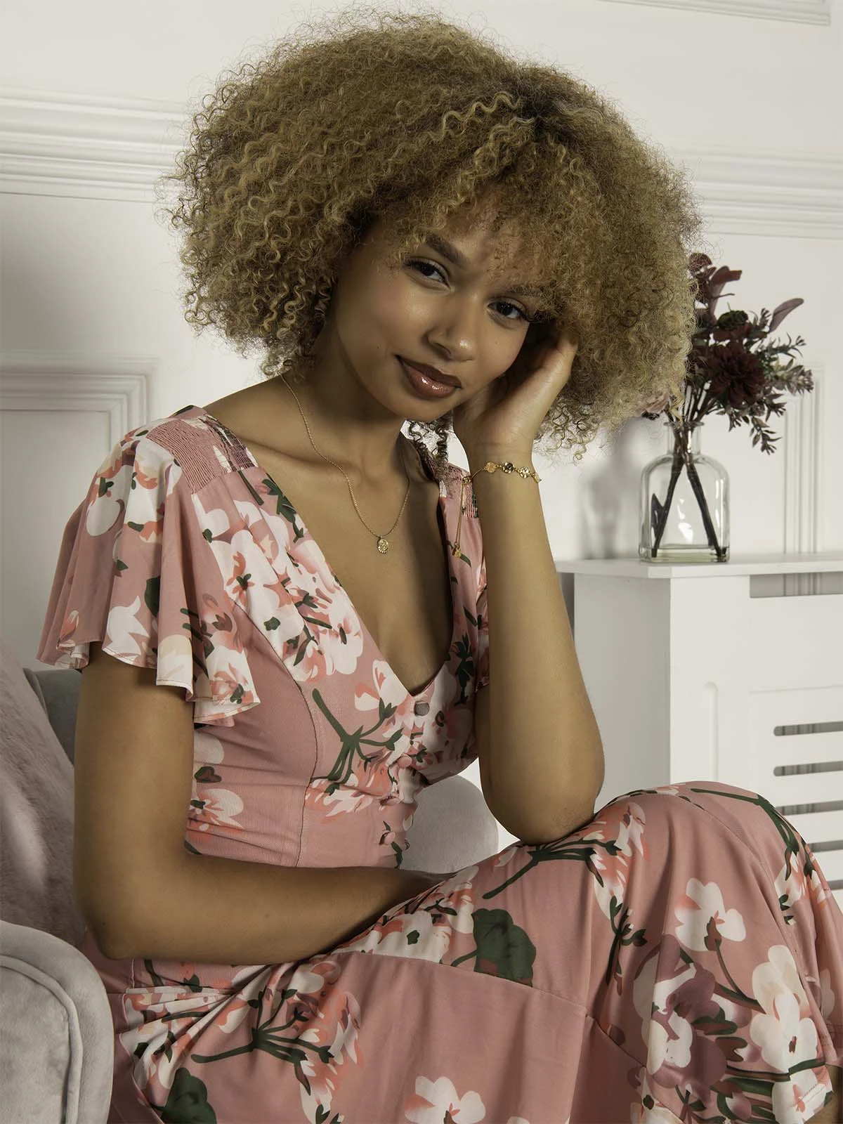 Jolie Moi Bellona Fit & Flare Mesh Dress, Coral Pink 5 Jolie Moi Bellona Fit & Flare Mesh Dress, Coral Pink - Image 5