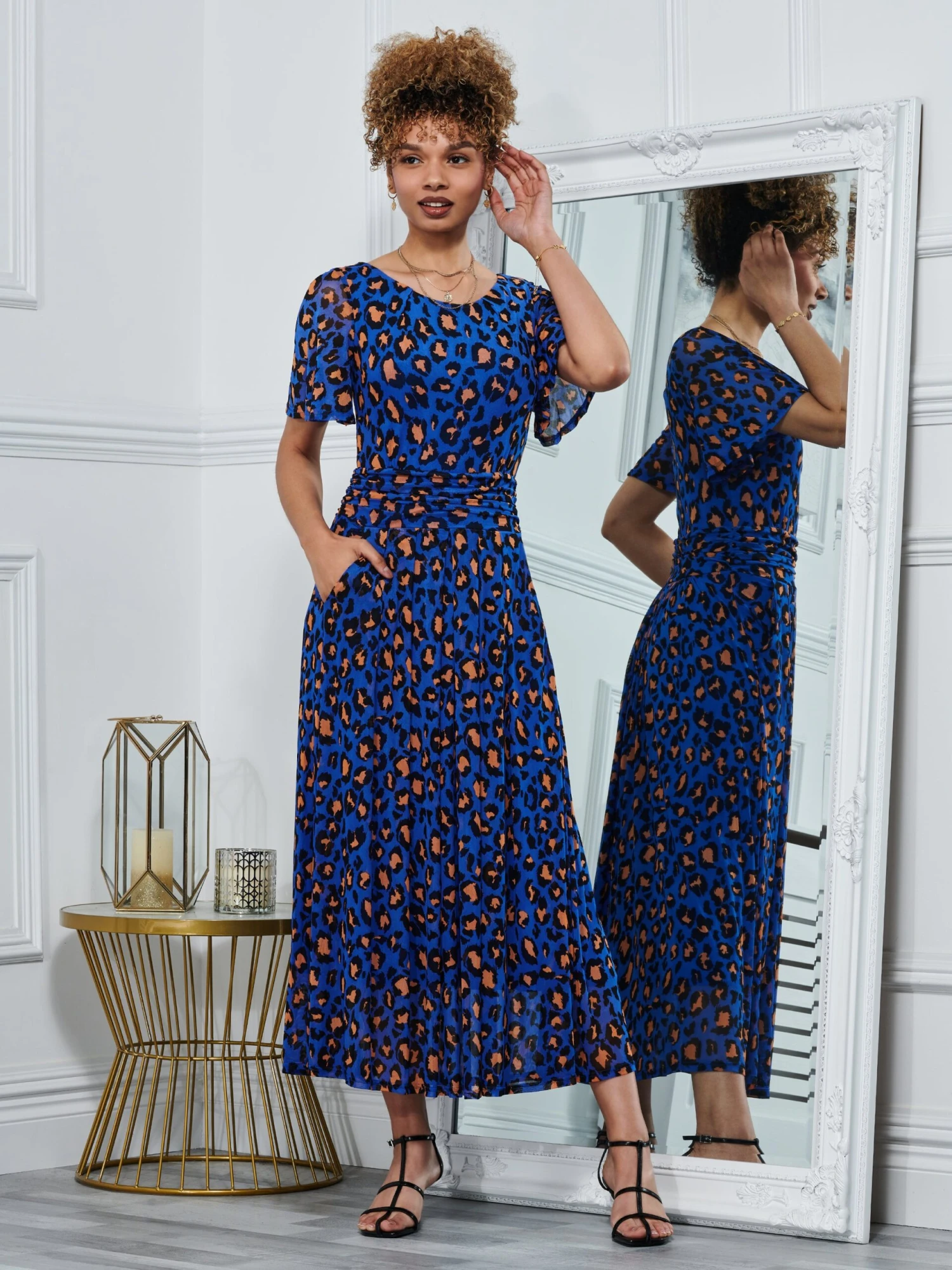 Dorothy 3/4 Sleeve Maxi Dress, Blue Animal 4 Dorothy 3/4 Sleeve Maxi Dress, Blue Animal - Image 4