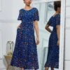 Dorothy 3/4 Sleeve Maxi Dress, Blue Animal