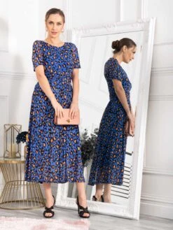 Leopard Mesh Midi Dress, Blue/Multi -DORIA Clothing Shop BY 162 6BlueAnimal 4