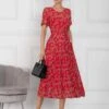 Jolie Moi Julita Mesh Dress, Red Floral