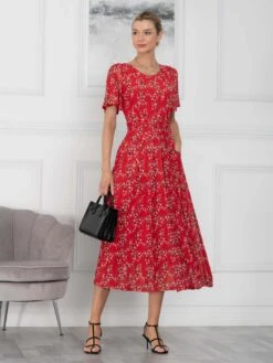 Jolie Moi Julita Mesh Dress, Red Floral