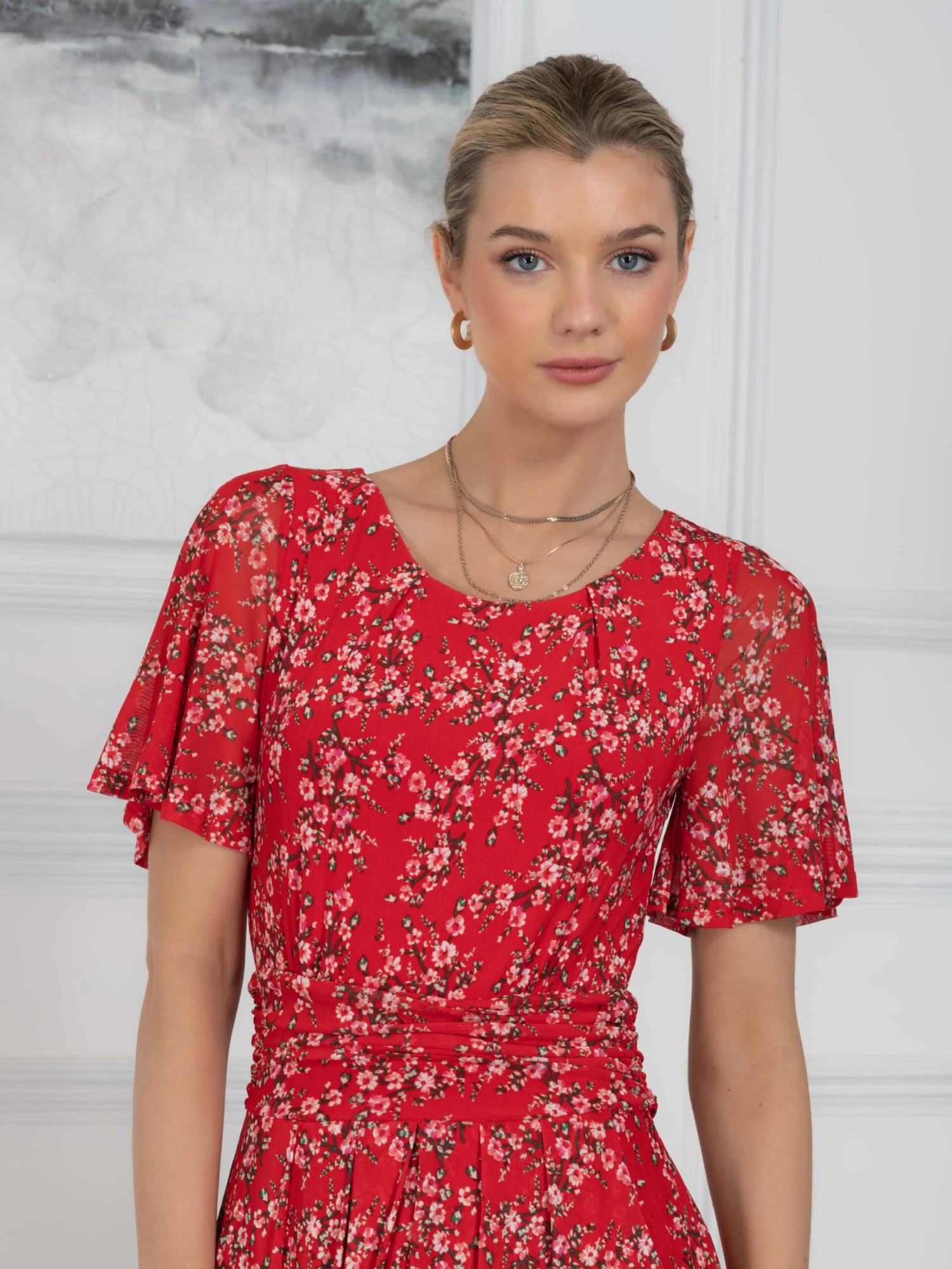 Jolie Moi Julita Mesh Dress, Red Floral 7 Jolie Moi Julita Mesh Dress, Red Floral - Image 7