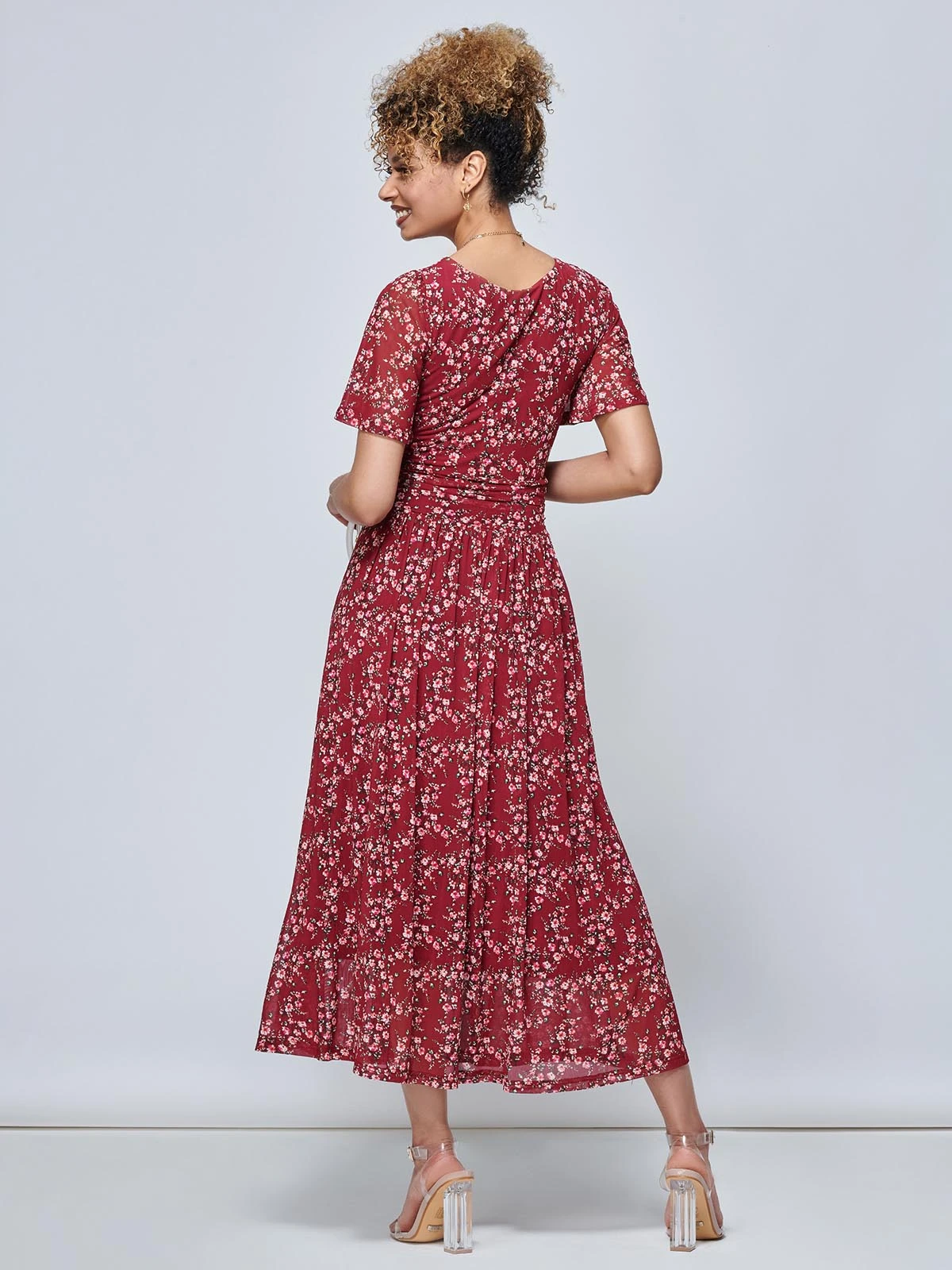 Julita Floral Mesh Midi Dress, Wine Floral 2 Julita Floral Mesh Midi Dress, Wine Floral - Image 2