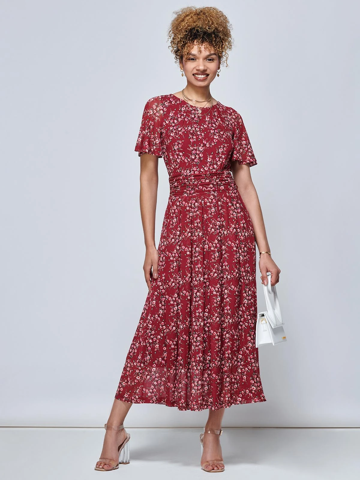 Julita Floral Mesh Midi Dress, Wine Floral 1 Julita Floral Mesh Midi Dress, Wine Floral
