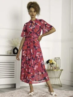 Tina Turtle Neck Mesh Maxi Dress, Pink Abstract -DORIA Clothing Shop BY 2389 PinkAbstract 2