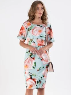Short Sleeve Kimono Dress, Green Floral