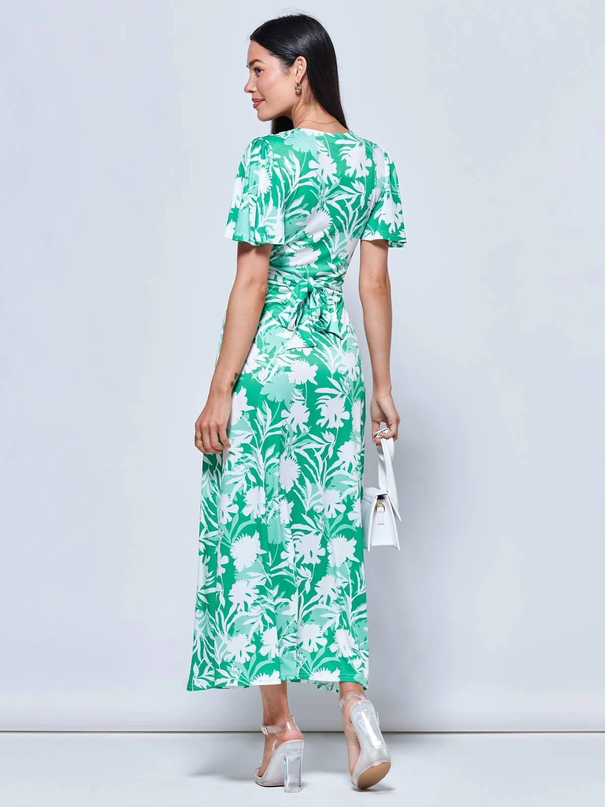 Twist Front Jersey Maxi Dress, Green Floral 2 Twist Front Jersey Maxi Dress, Green Floral - Image 2