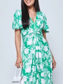 Twist Front Jersey Maxi Dress, Green Floral 7 Twist Front Jersey Maxi Dress, Green Floral -DORIA Clothing Shop C5771022 GreenFloral 3