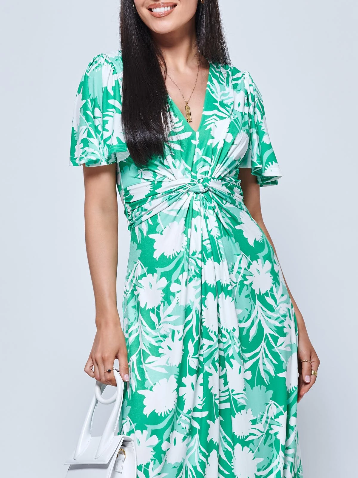 Twist Front Jersey Maxi Dress, Green Floral 3 Twist Front Jersey Maxi Dress, Green Floral - Image 3
