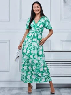 Twist Front Jersey Maxi Dress, Green Floral 8 Twist Front Jersey Maxi Dress, Green Floral -DORIA Clothing Shop C5771022 GreenFloral 4