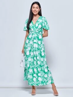 Twist Front Jersey Maxi Dress, Green Floral 9 Twist Front Jersey Maxi Dress, Green Floral -DORIA Clothing Shop C5771022 GreenFloral 5