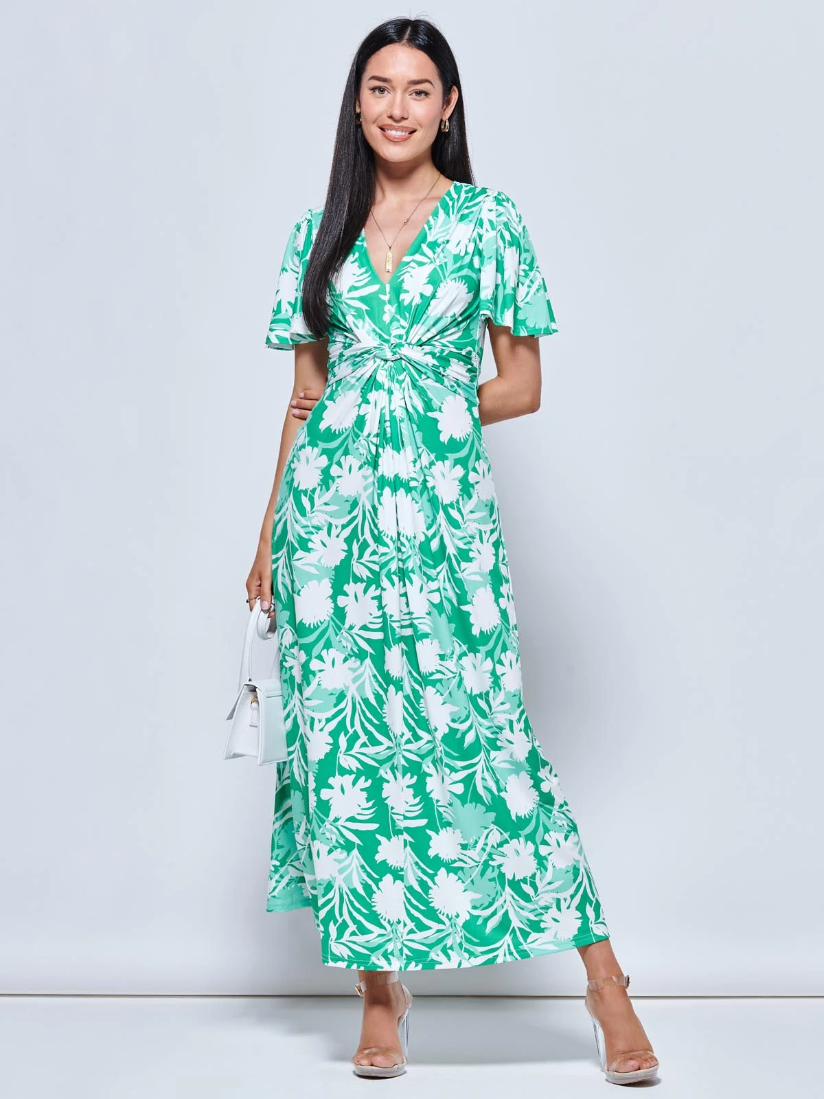 Twist Front Jersey Maxi Dress, Green Floral 5 Twist Front Jersey Maxi Dress, Green Floral - Image 5