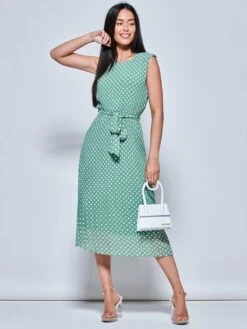 Hayes Pleated Chiffon Midi Dress, Green Polka 8 Hayes Pleated Chiffon Midi Dress, Green Polka -DORIA Clothing Shop CF106116 GreenPolka 1