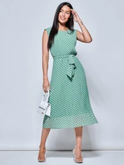 Hayes Pleated Chiffon Midi Dress, Green Polka 9 Hayes Pleated Chiffon Midi Dress, Green Polka -DORIA Clothing Shop CF106116 GreenPolka 5