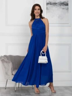 Halter Neck Lace Maxi Bridesmaid Dress, Royal Blue -DORIA Clothing Shop CUR 9107 RoyalBlue 3