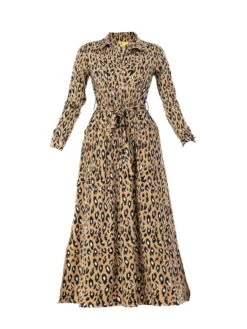 Jolie Moi Dora Leopard Maxi Shirt Dress, Camel -DORIA Clothing Shop D091 142CamelAnimal 0