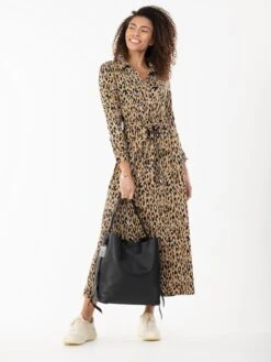 Jolie Moi Dora Leopard Maxi Shirt Dress, Camel -DORIA Clothing Shop D091 142CamelAnimal 3