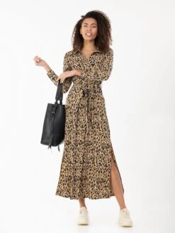 Jolie Moi Dora Leopard Maxi Shirt Dress, Camel -DORIA Clothing Shop D091 142CamelAnimal 5