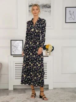 Jolie Moi Dora Floral Maxi Shirt Dress, Navy Floral -DORIA Clothing Shop D091 142 NavyFloral 2