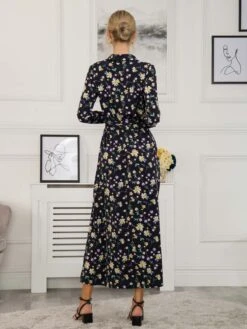 Jolie Moi Dora Floral Maxi Shirt Dress, Navy Floral -DORIA Clothing Shop D091 142 NavyFloral 4