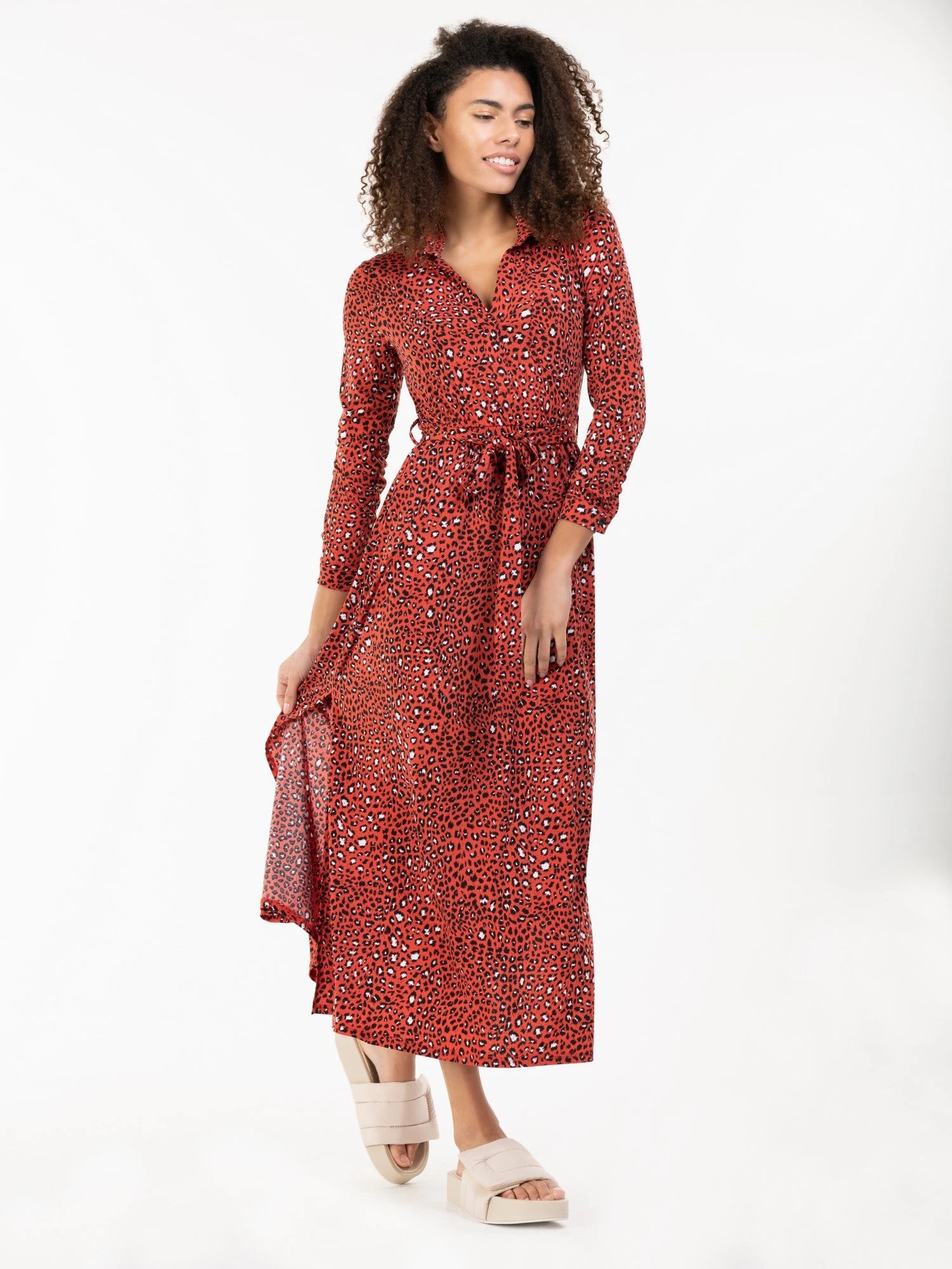 Jolie Moi Dora Floral Maxi Shirt Dress, Red Animal 3 Jolie Moi Dora Floral Maxi Shirt Dress, Red Animal - Image 3